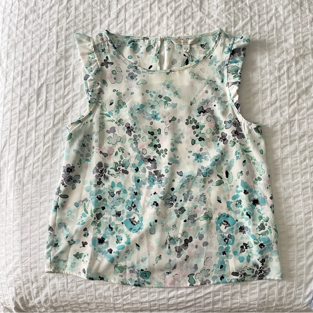 LC Lauren Conrad Floral Sleeveless Top - White and Blue